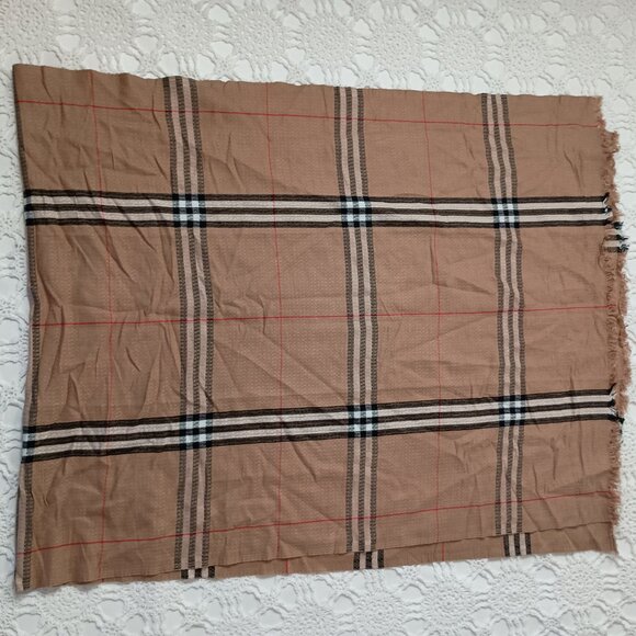 Authentic Burberry Neck Scarf 100% Cashmere Novacheck Plaid Tan Camel Rectangle - Picture 5 of 7